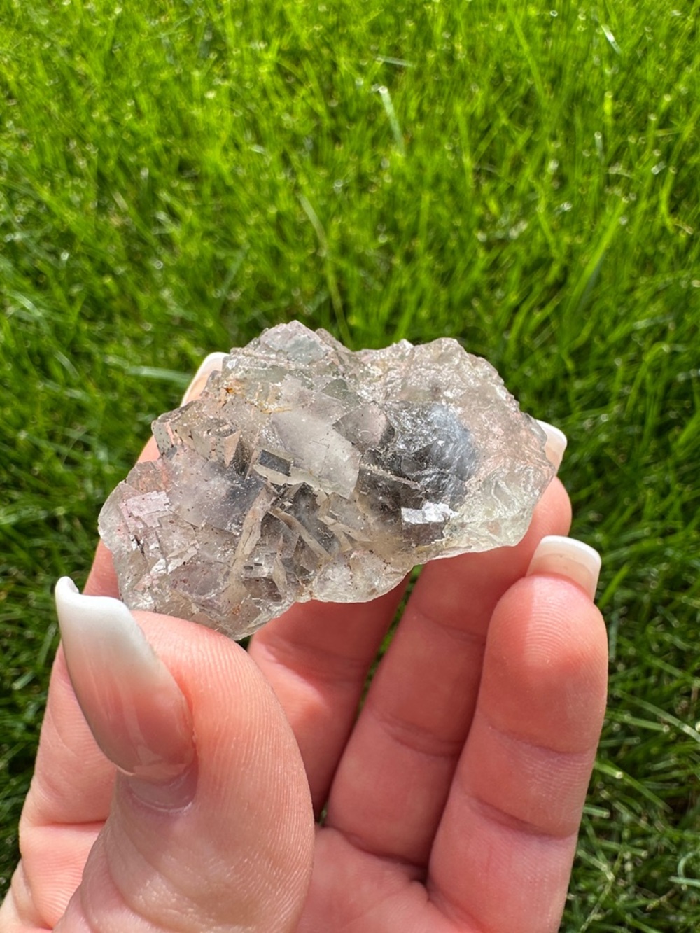 Clear Fluorite Crystal Cluster - Light Gray Tones